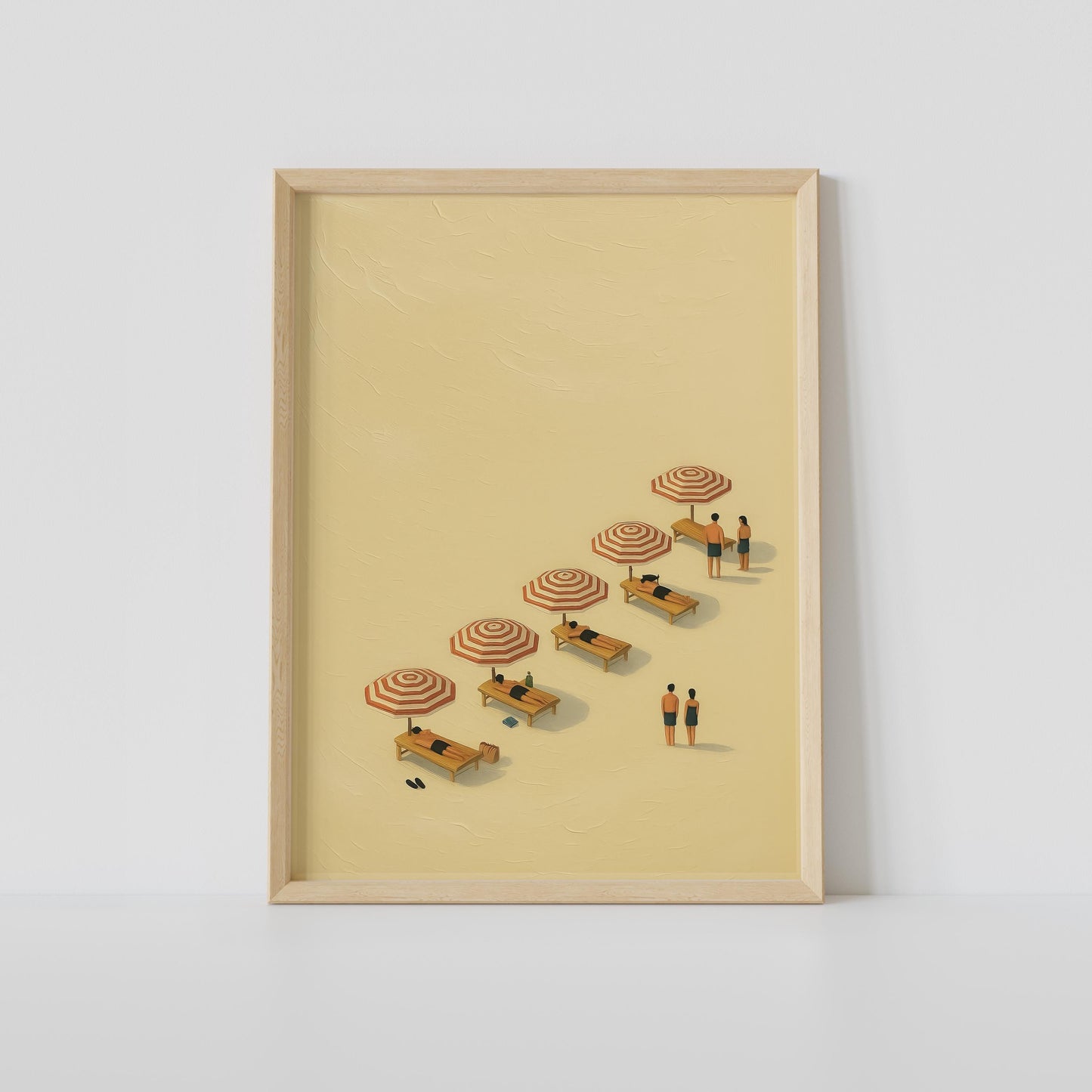 Minimalistyczna plaża z parasolami — plakat