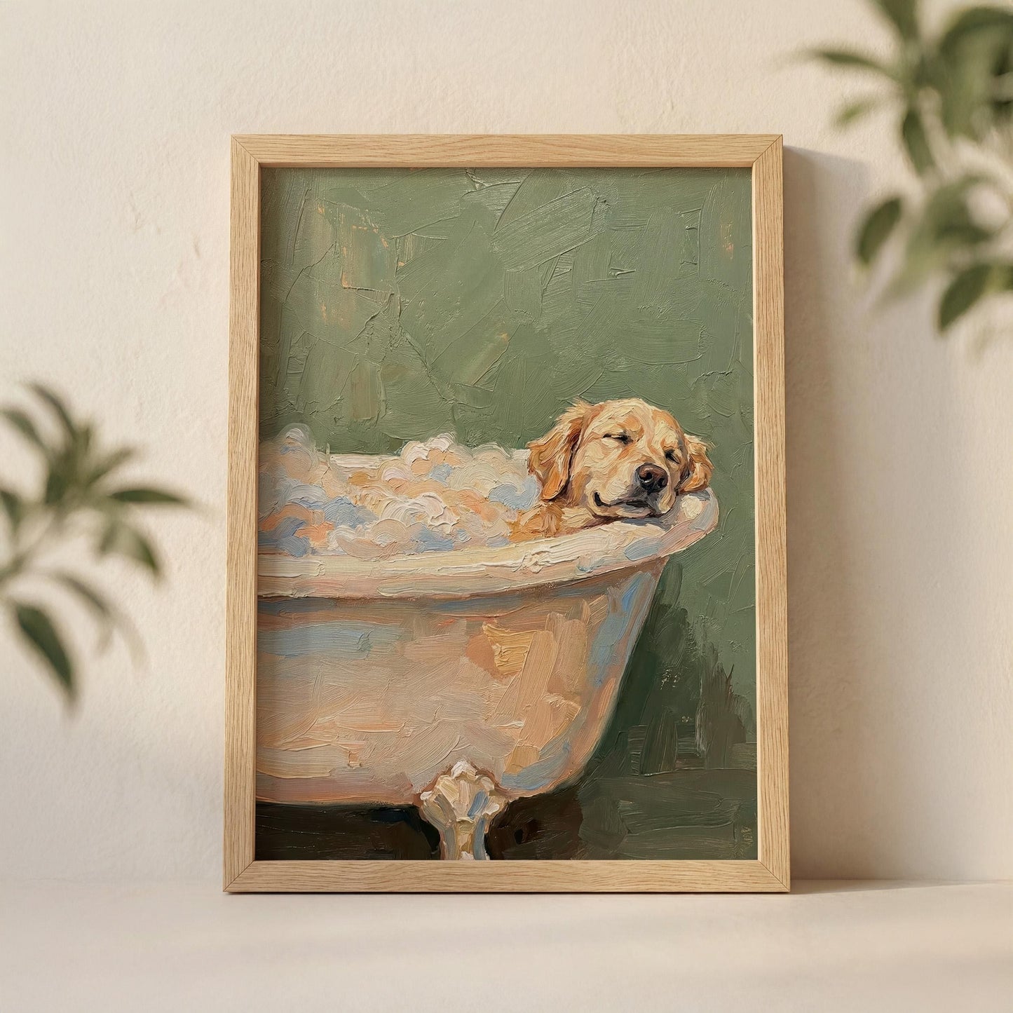 Golden retriever w kąpieli SPA — plakat do łazienki