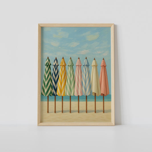 Pasiaste parasole plażowe — plakat coastal