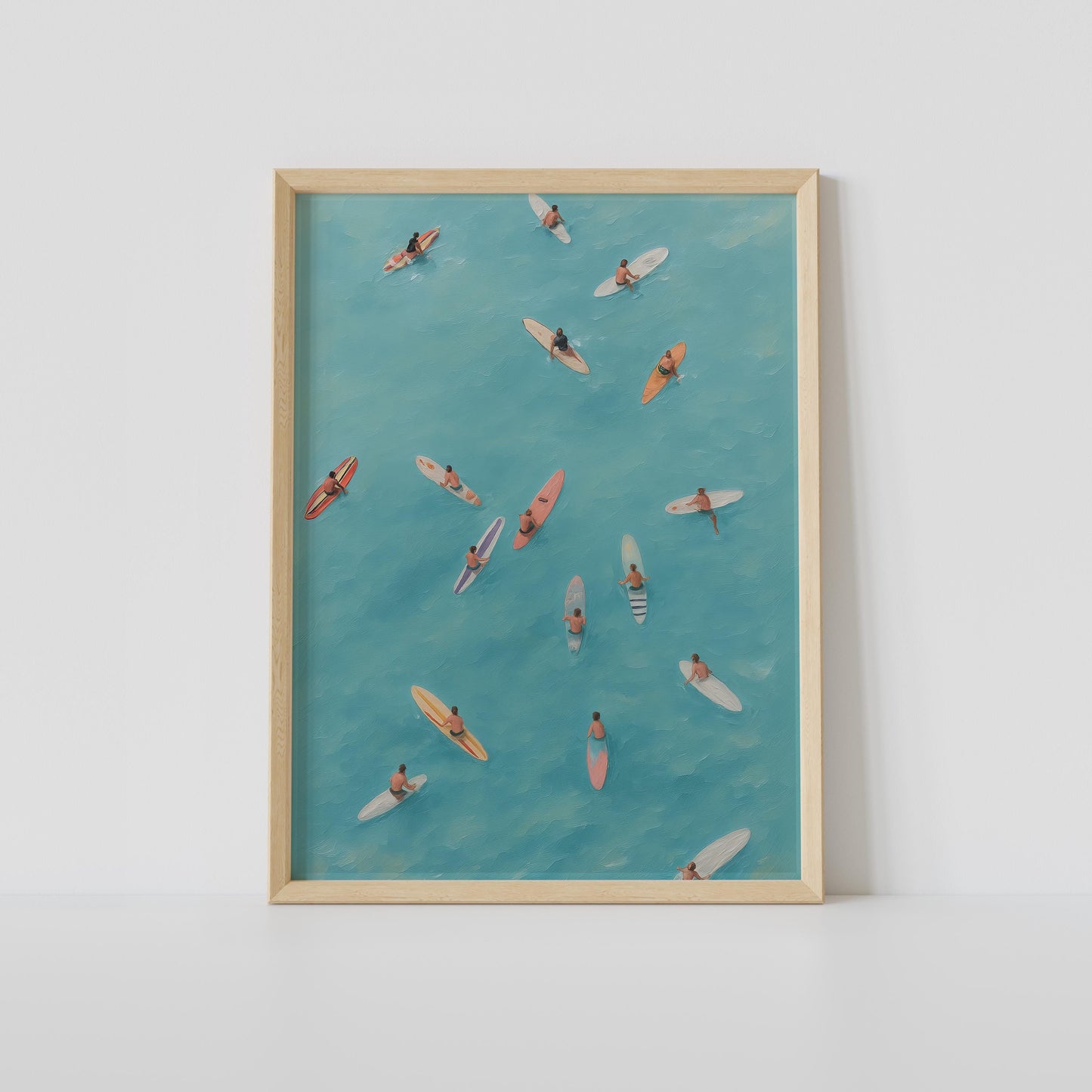 Surferzy na oceanie — letni plakat coastal