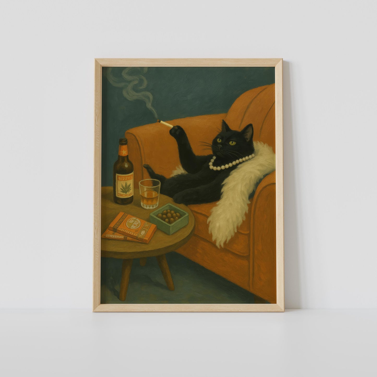 Czarny kot z cygarem i whiskey — plakat vintage